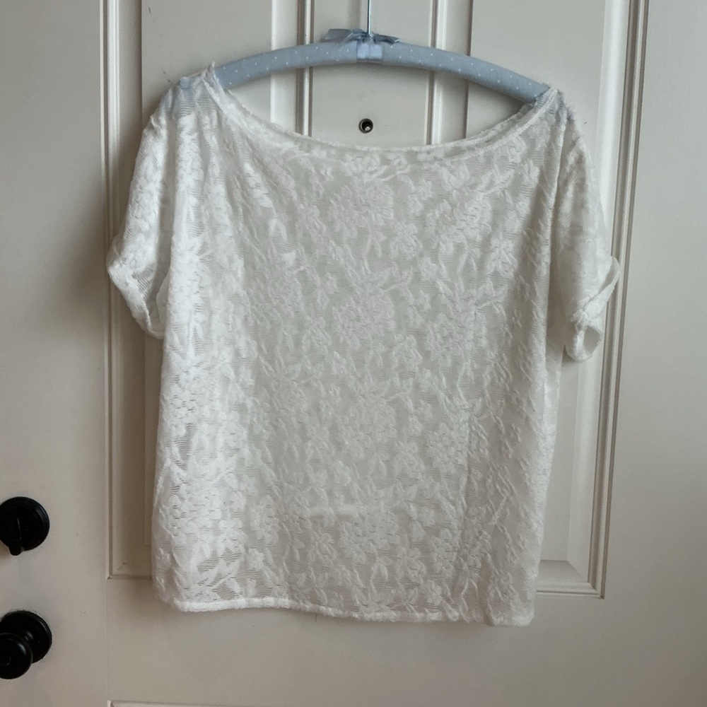 Women’s White Floral Burnout Short Sleeve Top